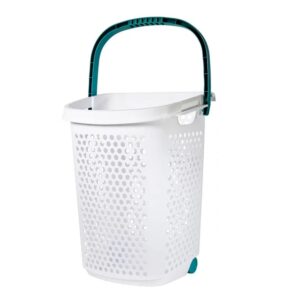 ReMoiz Wheeled Design Clothes Laundry Basket, 70.52 Liter Capacity Mind Reader Basket Collection, 2 Bushel Rolling Plastic Laundry Hamper with Pop-up Handle, White, Large