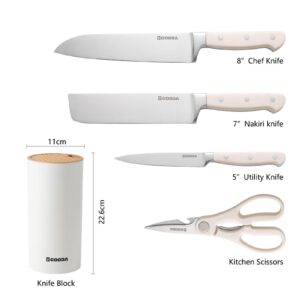 GOODA Knife Set with Block,4 Pieces High Carbon Stainless Steel Kitchen Knife set Dishwasher Safe with Sharp Blade Forged Triple Rivet Ergonomic Handle,White