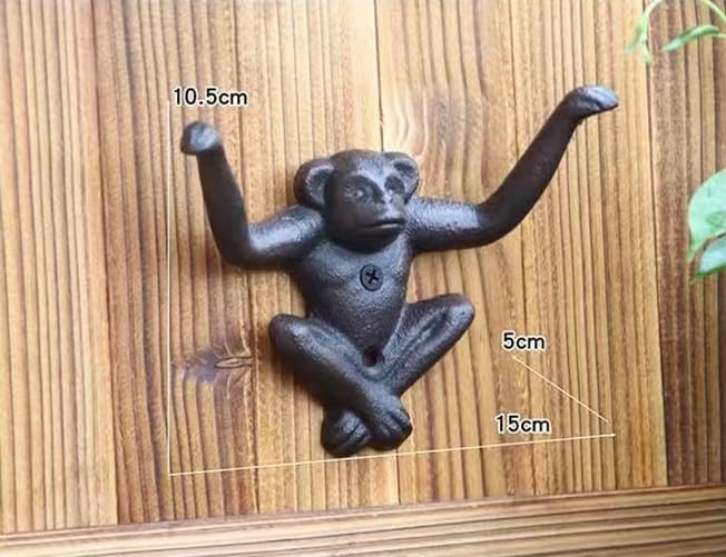 VERENIX Cast Iron Decorative Wall Hook Animal Shaped Wall Art Mount Coat Rack Hooks Wall Mounted Hook Coat Hanger Heavy Duty Hooks for Hat, Key, Coats (Monkey)