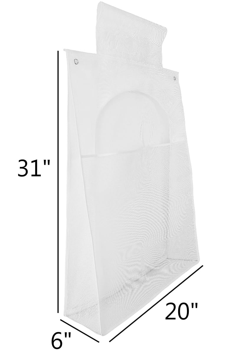 ALYER Hanging Mesh Laundry Hamper with Big Opening,Over The Door Toy Storage Bag with Bottom Zipper,Two Hanging Options Available(White)