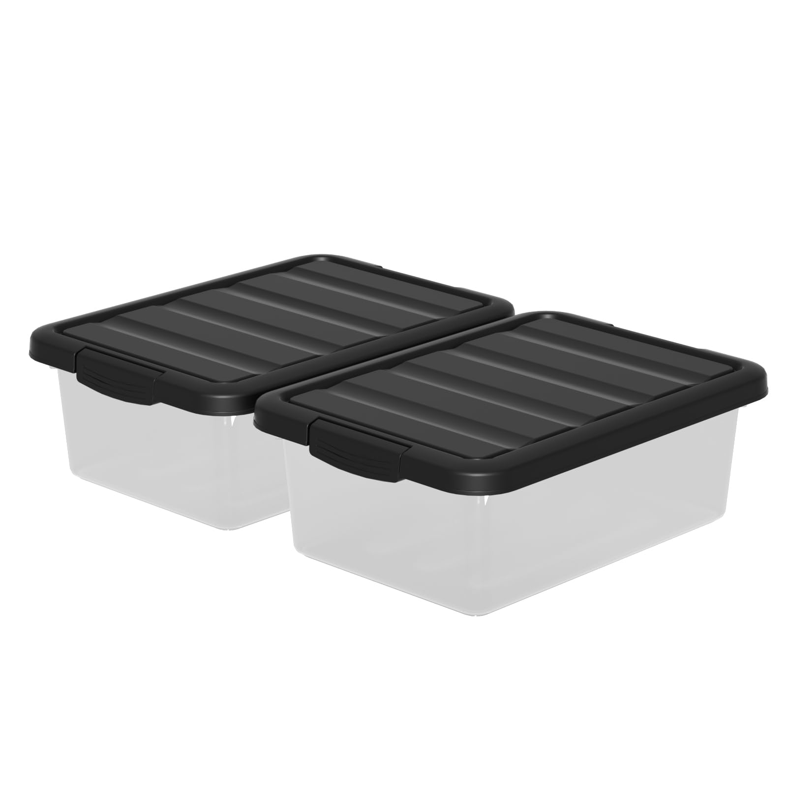 Buyitt 14 Quart Plastic Stackable Storage Bin, Basic Clear Storage Box with Black Lid (Pack of 2)