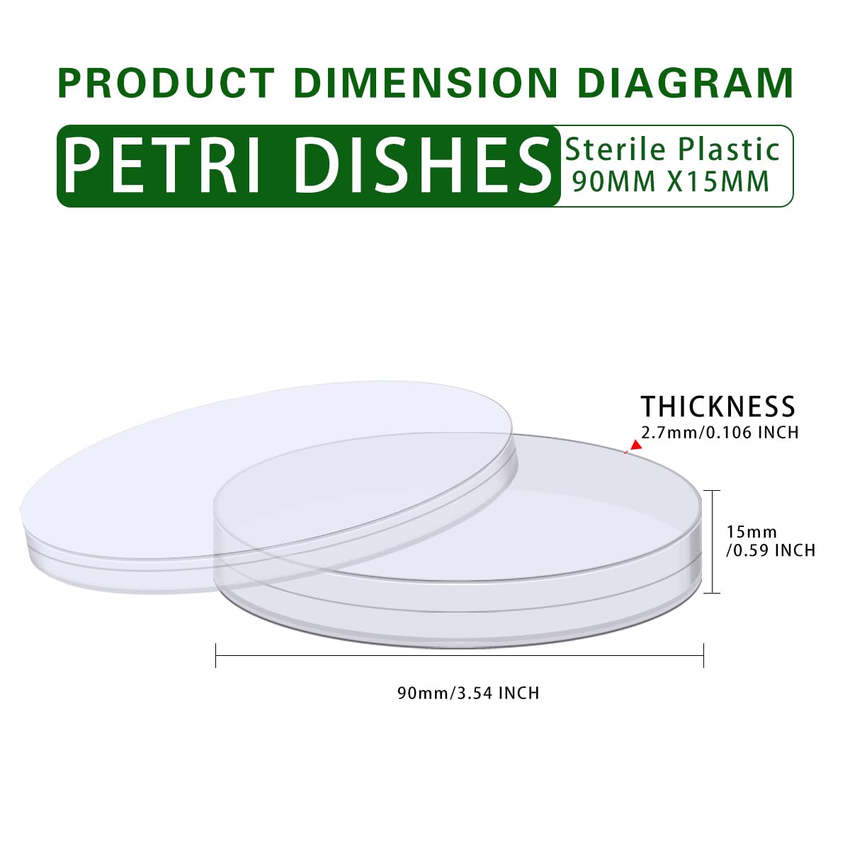 BIPEE 20 Pack Sterile Plastic Petri Dishes with Lid, 90mm Dia x 15mm Deep, Lab Petri Plate Dish for Lab Analysis, School Projects, Plant & Seed Cultivation Cell-Culture Petri Dish (20)