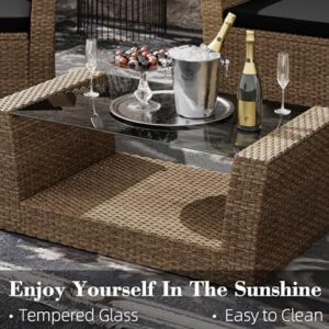 LHBcraft 4PCS Patio Furniture Set, Outdoor Conversation Sets with Rattan Chair Table, Wicker Loveseat Sofa Bistro for Garden, Pool, Backyard