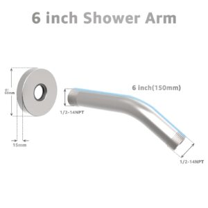 Huttdmel Shower Arm 6 Inches, Stainless Steel Fixed Shower Head Arm, Include Teflon Tape + Flange, 5 Years Support, Brushed Nickel