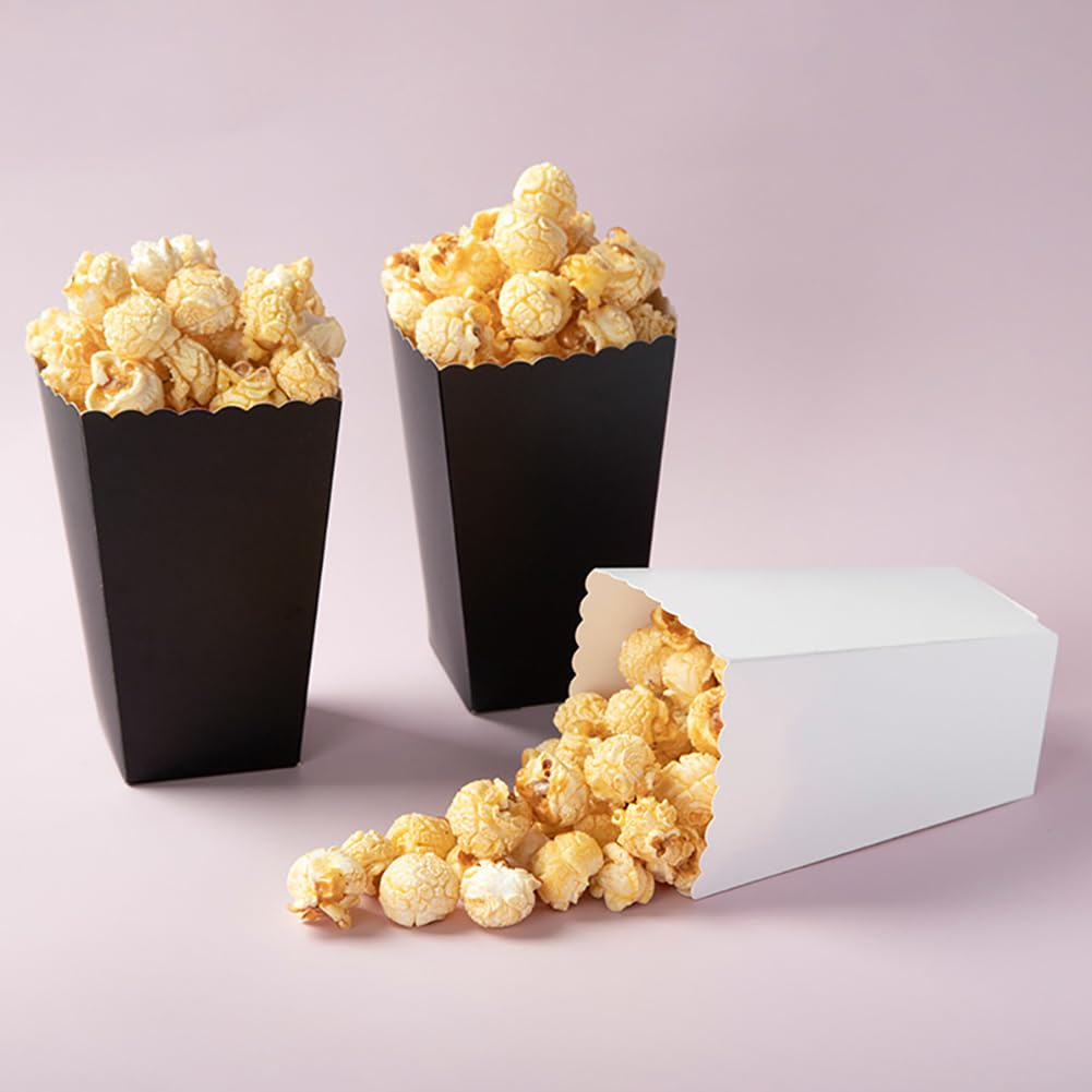 ccHuDE 24 Pcs Paper Popcorn Containers Boxes Tall Large Popcorn Bucket White Snack Box Cardboard Candy Boxes Popcorn Machine Accessories for Movie Night Favors