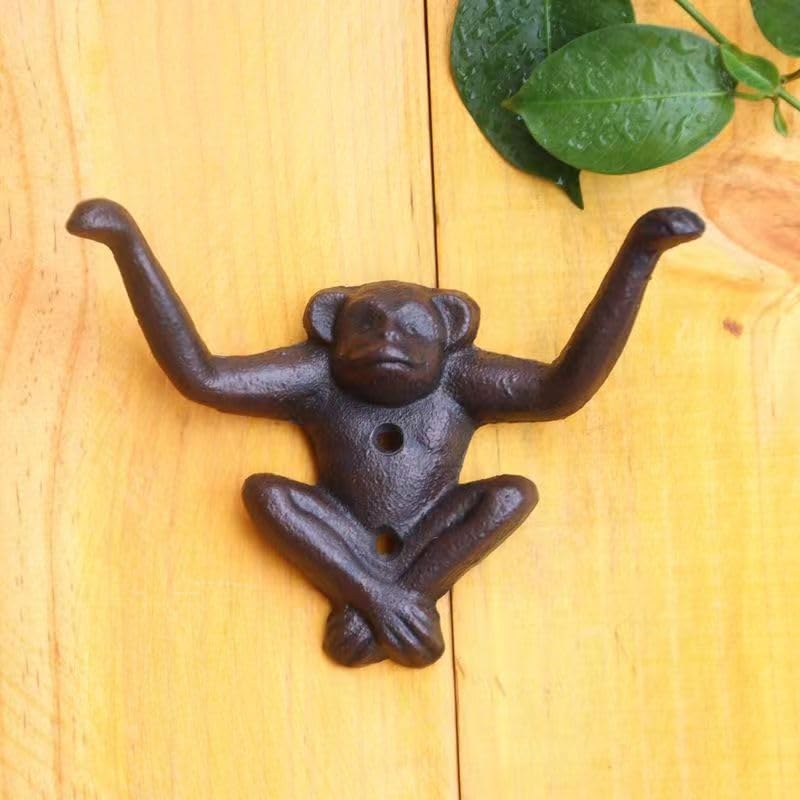 VERENIX Cast Iron Decorative Wall Hook Animal Shaped Wall Art Mount Coat Rack Hooks Wall Mounted Hook Coat Hanger Heavy Duty Hooks for Hat, Key, Coats (Monkey)