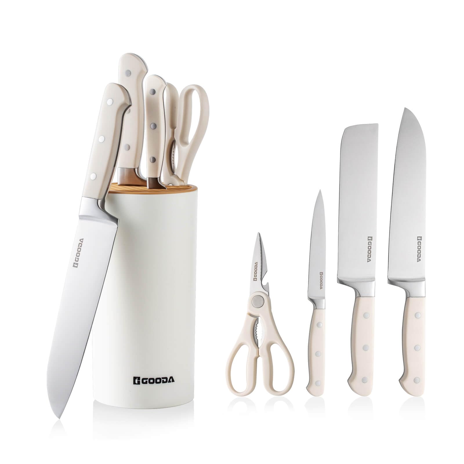 GOODA Knife Set with Block,4 Pieces High Carbon Stainless Steel Kitchen Knife set Dishwasher Safe with Sharp Blade Forged Triple Rivet Ergonomic Handle,White