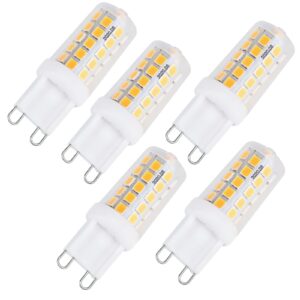 5 pack g9 led bulb 2700ksoft white, g9 bi pin base 4w led t4 for crystal chandeliers,40w halogen equivalent g9 base,360 degree beam angle 400lm for home lighting, non-dimmable (5-pack)