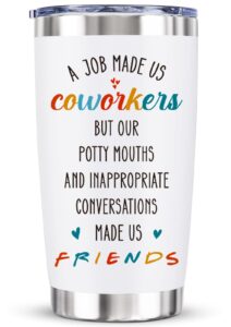 work besties gifts for women coworker - job made us coworker, funny, going away, farewell, leaving, retirement, friendship, christmas gift for work mom bestie, 20 oz vacuum insulated tumbler