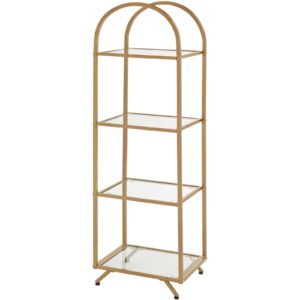 HOMBAZAAR Bookshelf,4-Tier Modern Bookcase,Book Shelf with Tempered Glass,Tall Bookshelf for Home Office, Bedroom and Living Room,Gold.