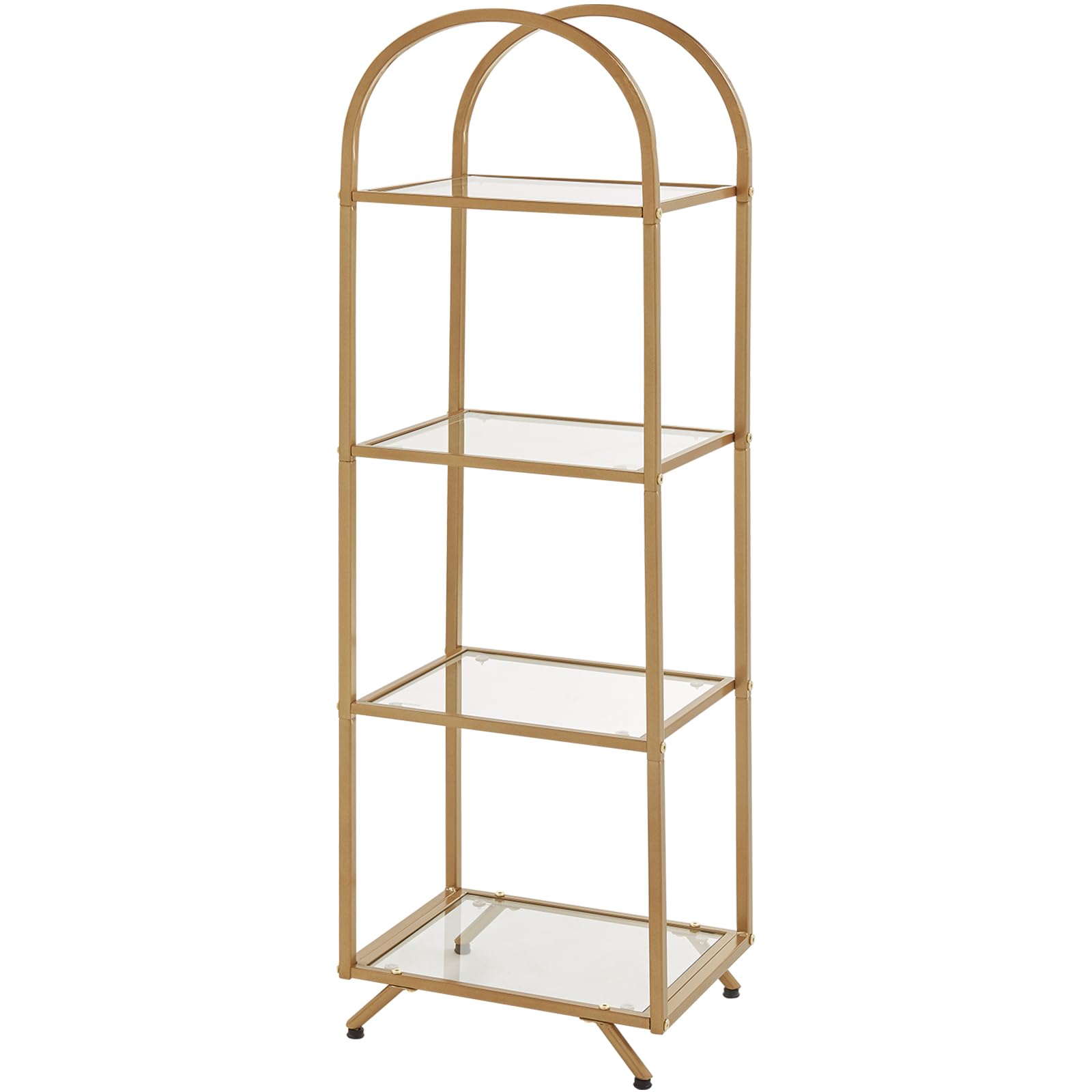 HOMBAZAAR Bookshelf,4-Tier Modern Bookcase,Book Shelf with Tempered Glass,Tall Bookshelf for Home Office, Bedroom and Living Room,Gold.