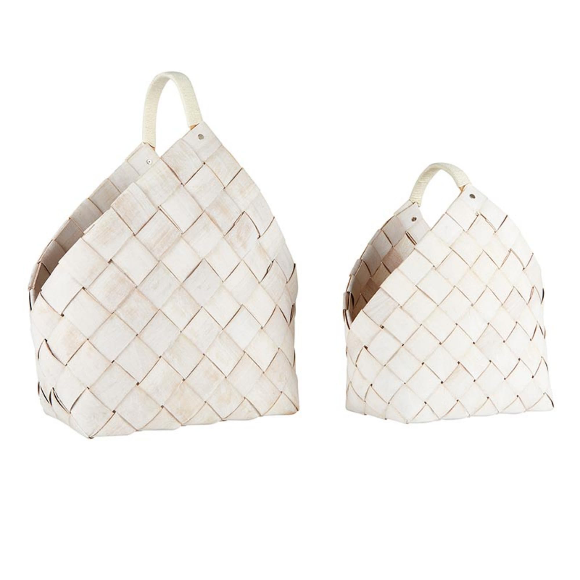 Santa Barbara Design Studio Wood Woven Storage Baskets with Handles Nested Baskets for Home Décor, Set of 2, Warm White