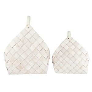 Santa Barbara Design Studio Wood Woven Storage Baskets with Handles Nested Baskets for Home Décor, Set of 2, Warm White