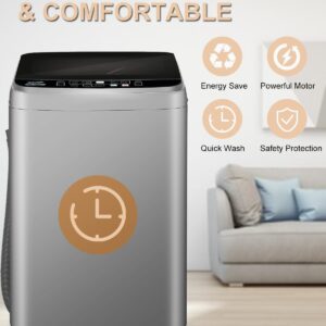 KRIB BLING Full Automatic Washing Machine 25lbs Compact Portable Washing Machine with LED Display, Drain Dump, 10 Wash Programs and 8 Water Levels Ideal for Dorms, Apartments, RV, Grey