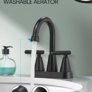 Cobbe Black Bathroom Faucets 3 Hole, 4 Inch Bathroom Sink Faucet with Pop Up Drain and 2 Supply Hoses, 2 Handle Centerset Bathroom Faucet for Sink Vanity, Matte Black