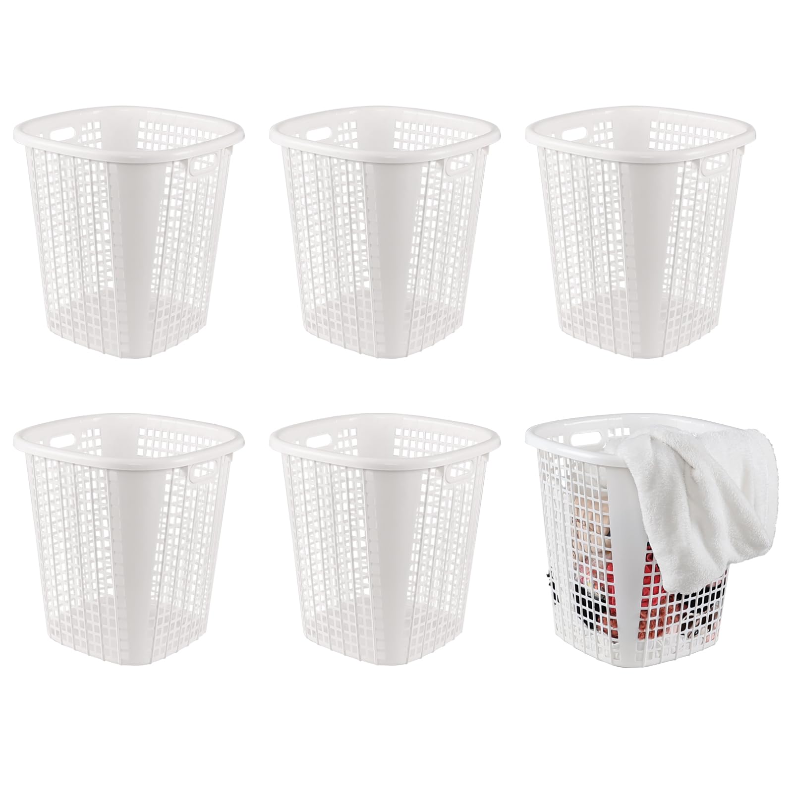 Ortodayes 6-Pack 50 L Large Laundry Baskets, Plastic Clothes Basket Laundry Hamper, White