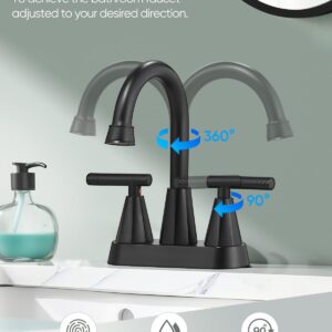 Cobbe Black Bathroom Faucets 3 Hole, 4 Inch Bathroom Sink Faucet with Pop Up Drain and 2 Supply Hoses, 2 Handle Centerset Bathroom Faucet for Sink Vanity, Matte Black