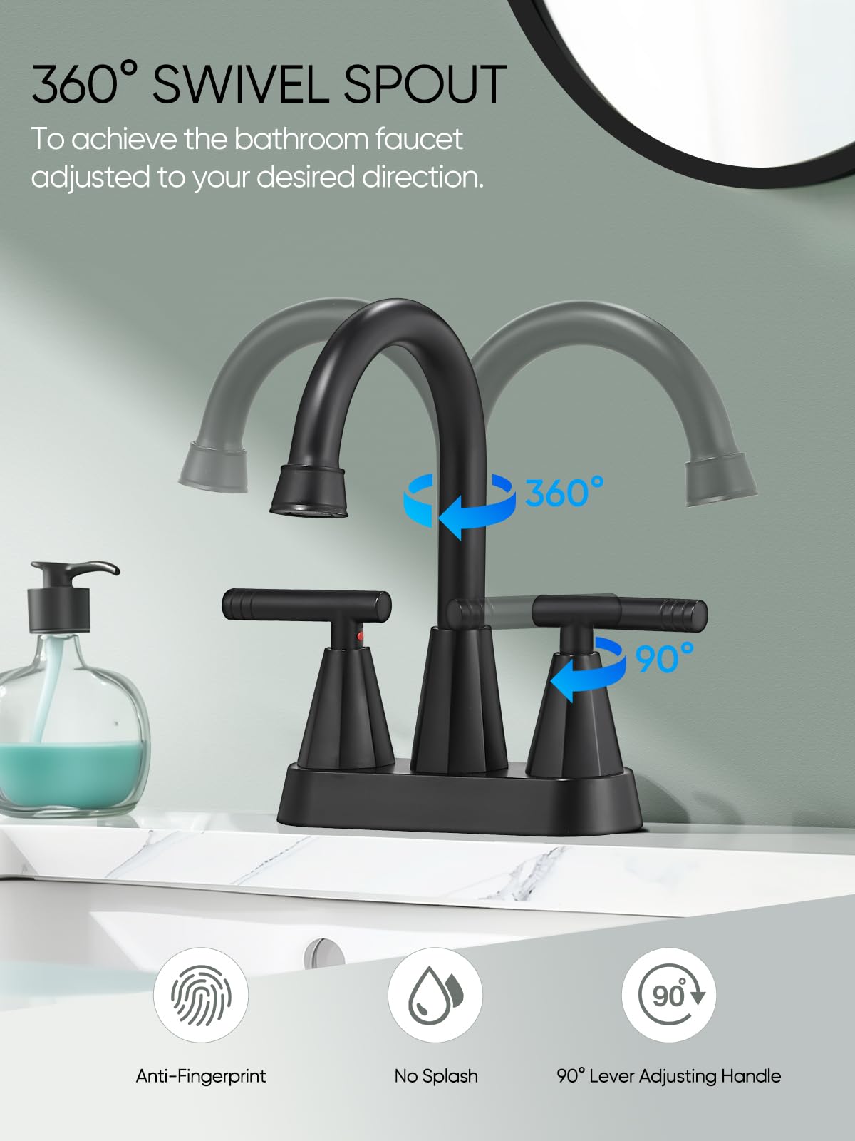 Cobbe Black Bathroom Faucets 3 Hole, 4 Inch Bathroom Sink Faucet with Pop Up Drain and 2 Supply Hoses, 2 Handle Centerset Bathroom Faucet for Sink Vanity, Matte Black