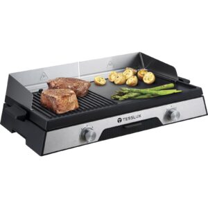 tesslux xl electric indoor grill, 20” non-stick griddle combo, 1600w fast heating, dual temperature control, detachable for easy cleaning