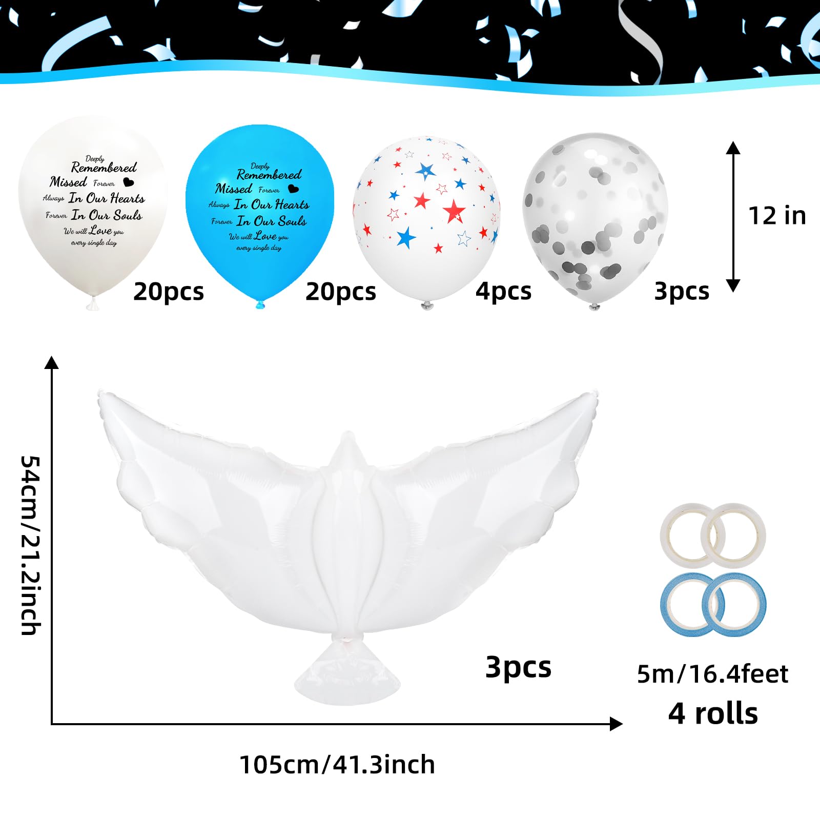 YFDFFSDCY 50 Pack White Dove Memorial Balloons to Release in Sky Biodegradable White and Blue Funeral Remembrance Balloons for Memorial Service, Sabbaths, Condolence, Celebration of Life Decorations