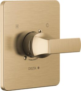 delta faucet velum 14 series single-function gold shower valve trim kit, shower handle, delta shower trim kit, champagne bronze t14037-cz (valve not included)