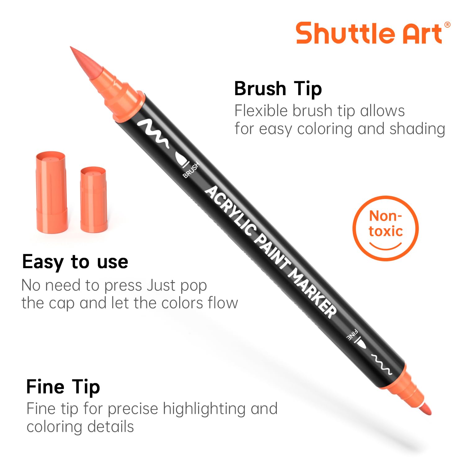 Shuttle Art 28 Colors Dual Tip Acrylic Paint Markers, Brush Tip and Fine Tip Acrylic Paint Pens for Rock Painting, Ceramic, Wood, Canvas, Plastic, Glass, Stone, Calligraphy, Card Making, DIY Crafts