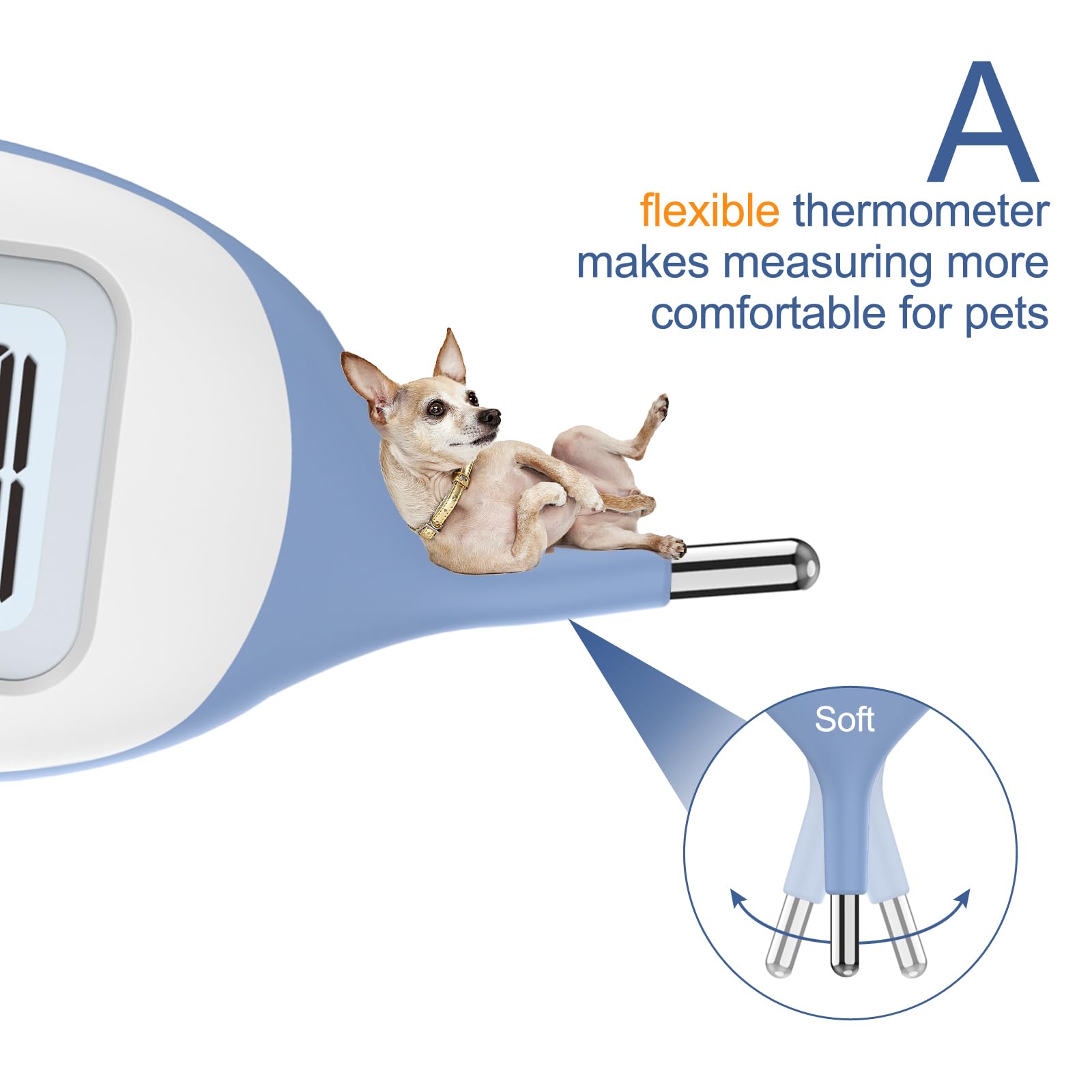 Pet Thermometer, Friendly Short Probe,Comfort Flexible,10-Sec Reading, Rectal Thermometer for Dogs Cats,30 Probe Covers Include