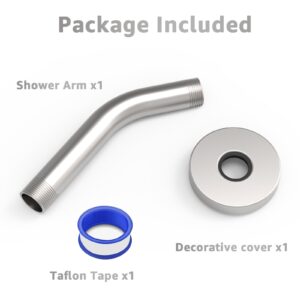 Huttdmel Shower Arm 6 Inches, Stainless Steel Fixed Shower Head Arm, Include Teflon Tape + Flange, 5 Years Support, Brushed Nickel