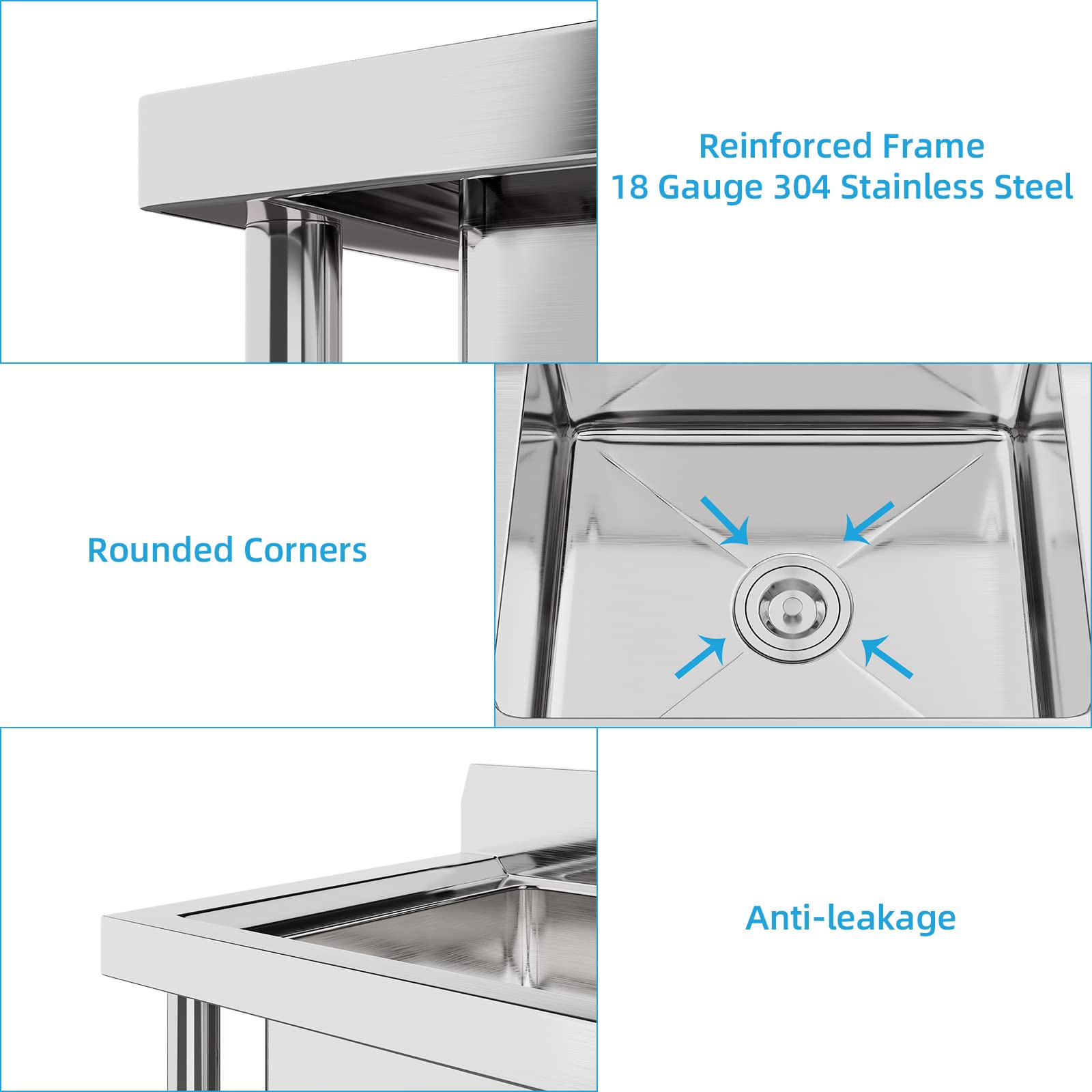 3 Compartment Stainless Steel Bar Sink, Commercial Grade Utility Basin, Free Standing Restaurant Sink Station with Adjustable Bullet Feet&High Backsplash, 11"Lx10"Wx10"H Laundry Tub Culinary Sink