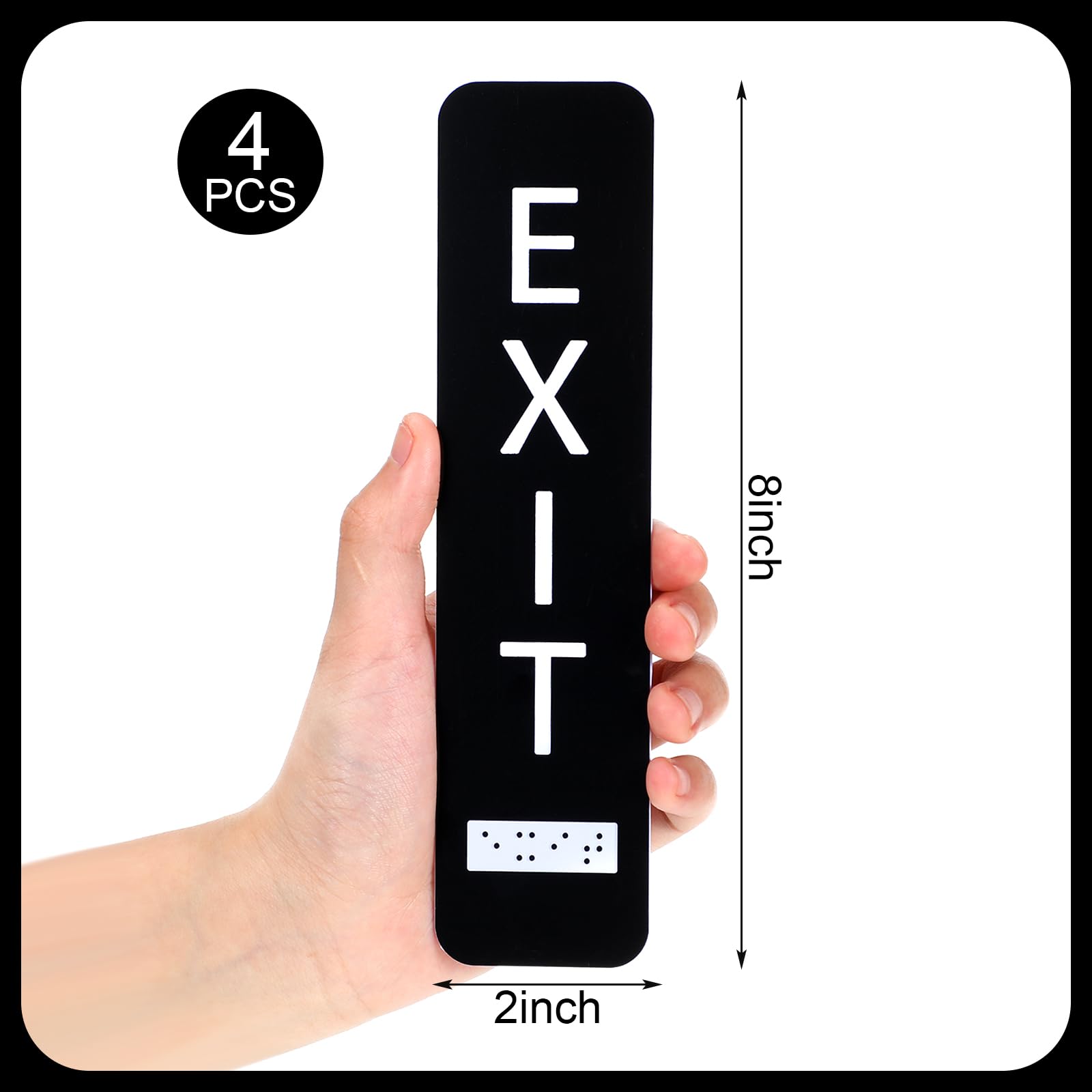 Tandefio 4 Pcs Vertical Exit Sign with Braille 8x2 Inch Exit Signs for Business Ada-compliant Braille and Raised Letters Ada Exit Sign with Adhesive Mounting Strips for Indoor Outdoor