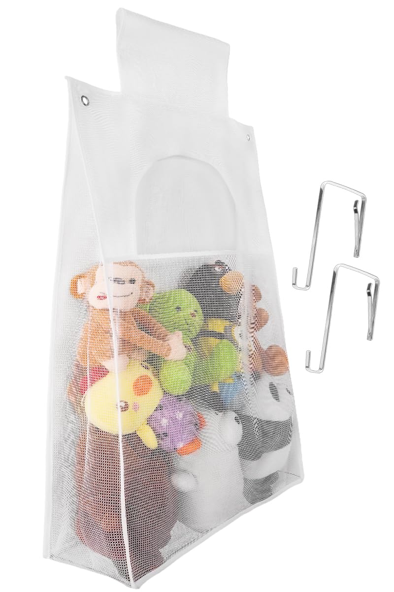 ALYER Hanging Mesh Laundry Hamper with Big Opening,Over The Door Toy Storage Bag with Bottom Zipper,Two Hanging Options Available(White)