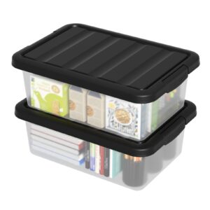 buyitt 14 quart plastic stackable storage bin, basic clear storage box with black lid (pack of 2)