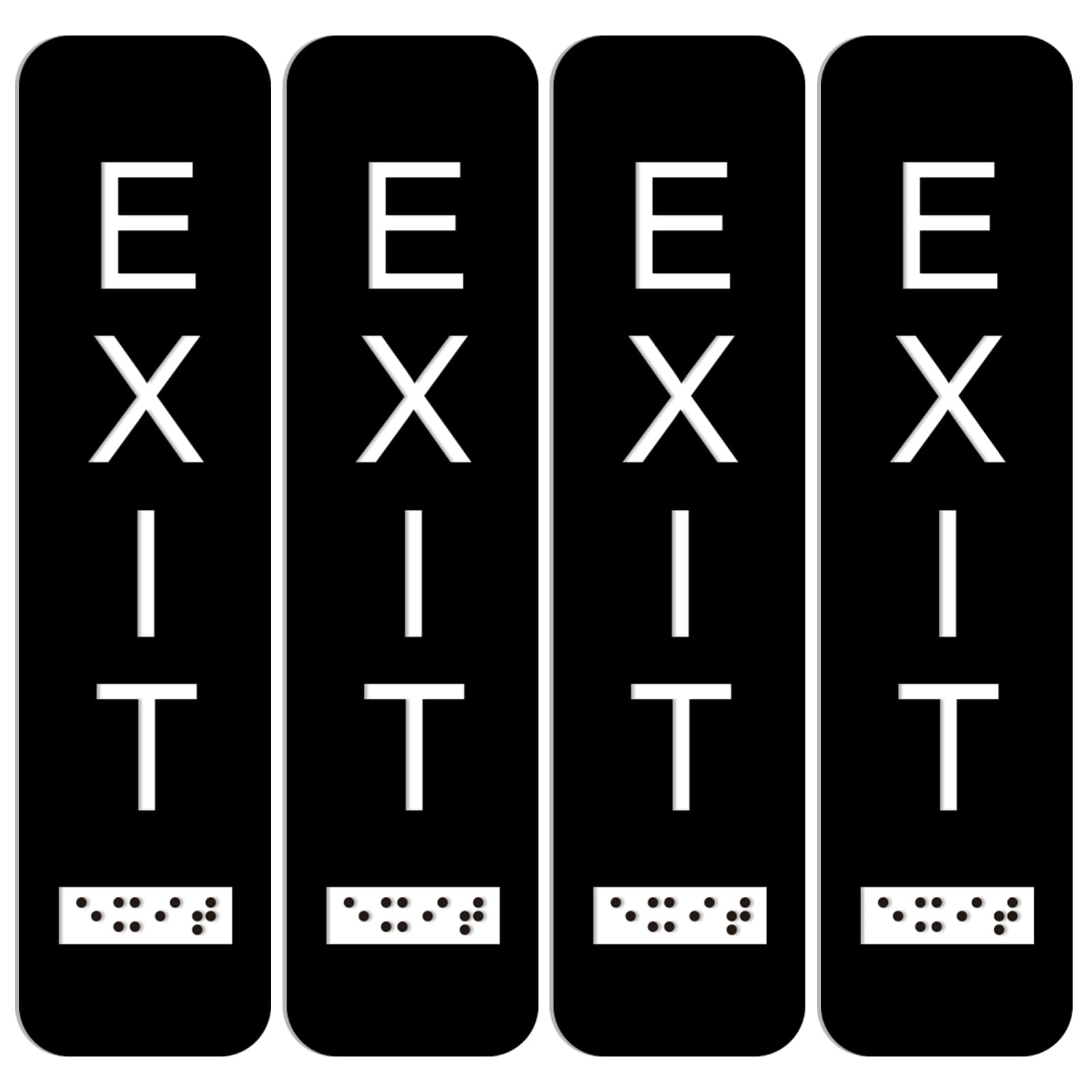 Tandefio 4 Pcs Vertical Exit Sign with Braille 8x2 Inch Exit Signs for Business Ada-compliant Braille and Raised Letters Ada Exit Sign with Adhesive Mounting Strips for Indoor Outdoor