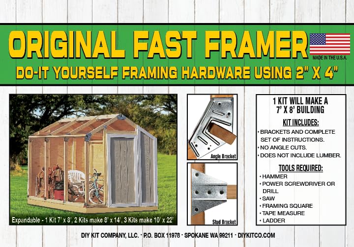 Storage Shed. Build Your Own Shed. DIY Shed Kit. The Original Fast Framer Shed Bracket Kit. Includes Brackets and Complete Set of Plans. Expandable with Multiple Kits. Made in The USA. No Angled Cuts