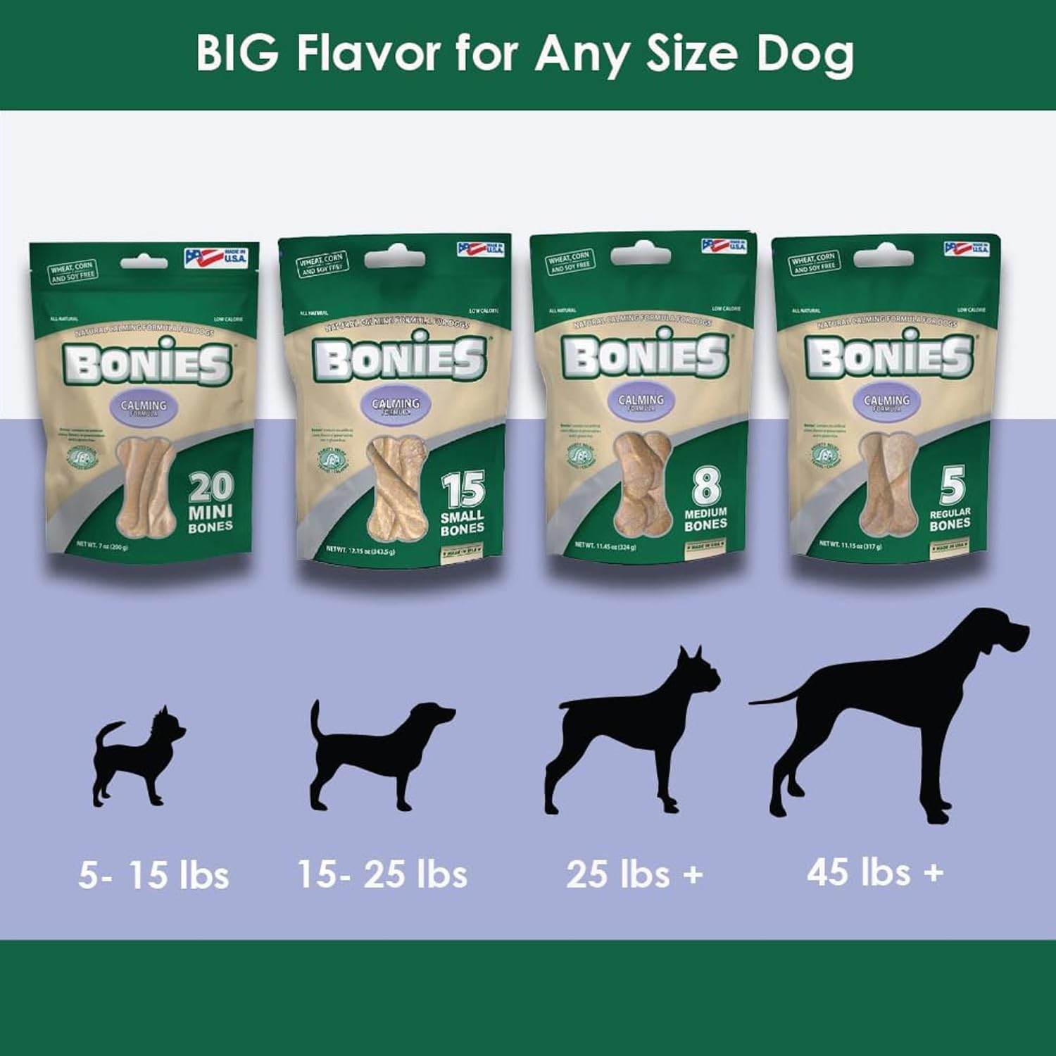 Bonies Natural Calming Formula Minis-Sized Bone - Contains Chamomile & Lavender, Helps Anxiety, Excessive Barking & Trembling, Chicken Flavor, [Mini Dog], 2 Bone Pack