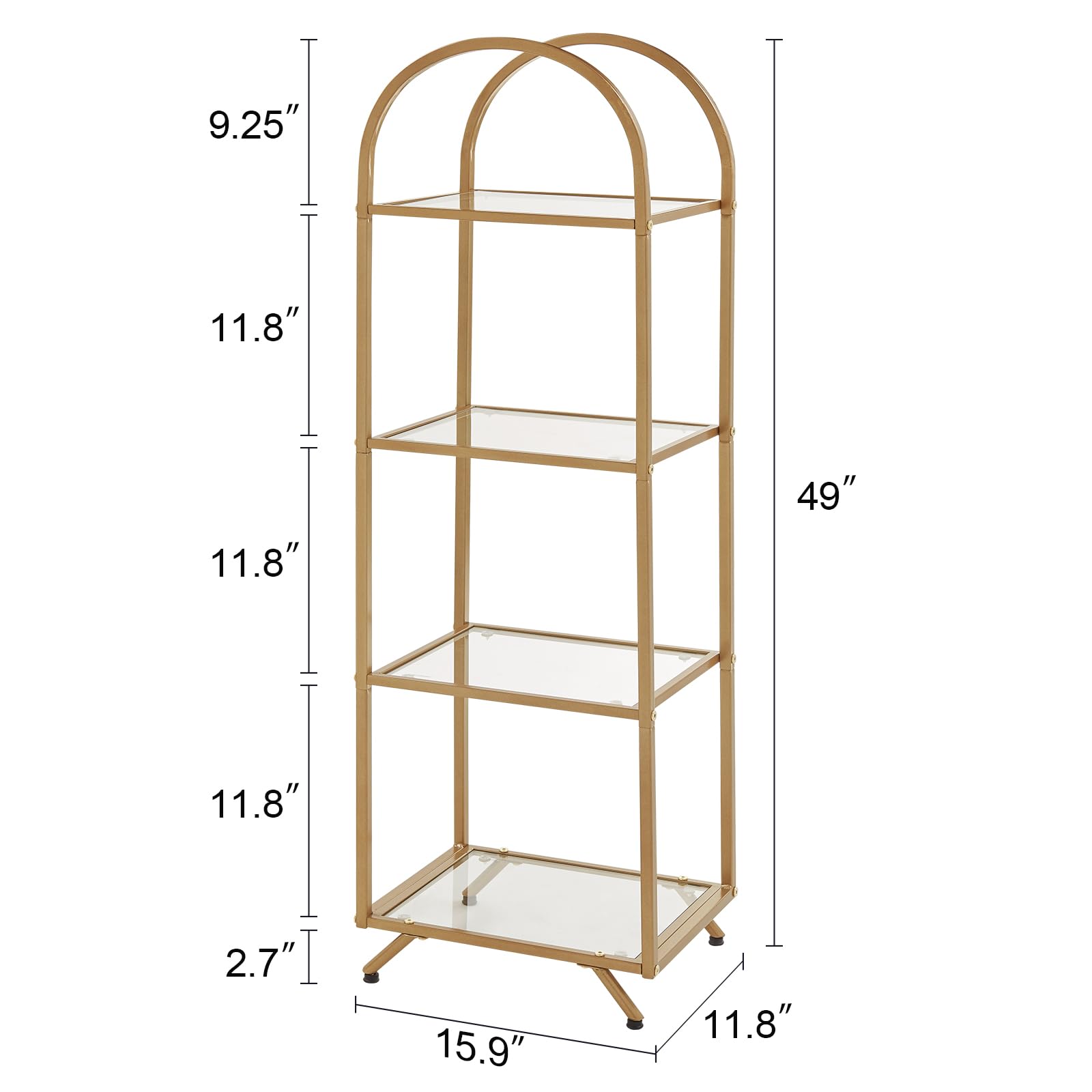 HOMBAZAAR Bookshelf,4-Tier Modern Bookcase,Book Shelf with Tempered Glass,Tall Bookshelf for Home Office, Bedroom and Living Room,Gold.