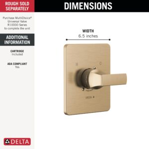 Delta Faucet Velum 14 Series Single-Function Gold Shower Valve Trim Kit, Shower Handle, Delta Shower Trim Kit, Champagne Bronze T14037-CZ (Valve Not Included)