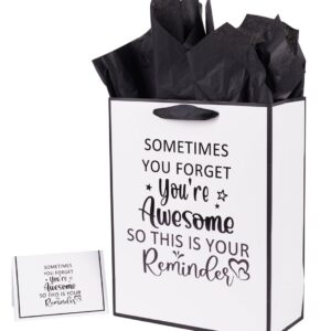 Lyforpyton Large Reminder Gift Bag with Tissue Paper 13" Black and White Gift Bag for Men Women Best Friends Coworker Birthday