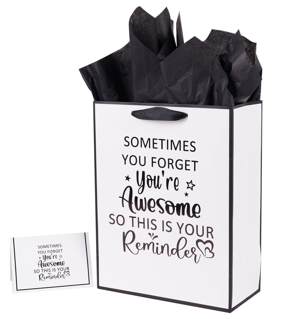 Lyforpyton Large Reminder Gift Bag with Tissue Paper 13" Black and White Gift Bag for Men Women Best Friends Coworker Birthday