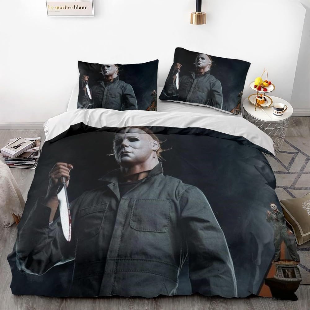 Anime Bedding 3 Piece (1 Duvet Cover + 2 Pillow Cases) Bedroom Decoration Soft, Comfortable and Breathable,Anime Horror Movie Bedding Sets (Twin 68x86in + 20x30in*2,07)