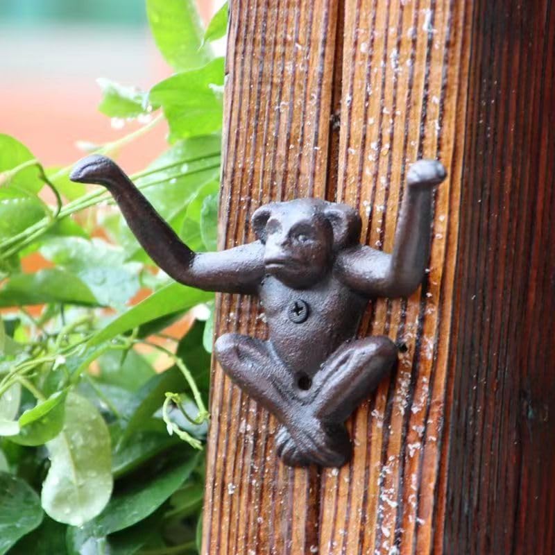 VERENIX Cast Iron Decorative Wall Hook Animal Shaped Wall Art Mount Coat Rack Hooks Wall Mounted Hook Coat Hanger Heavy Duty Hooks for Hat, Key, Coats (Monkey)