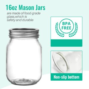 CAKKVDE Mason Jars 16 oz with Lids and Bands 15 Pack, Regular Mouth Food Storage Canning Jars, Clear Glass Jars for Canning, Fermenting, Jam, Honey, Wedding Favors, Sauces, DIY