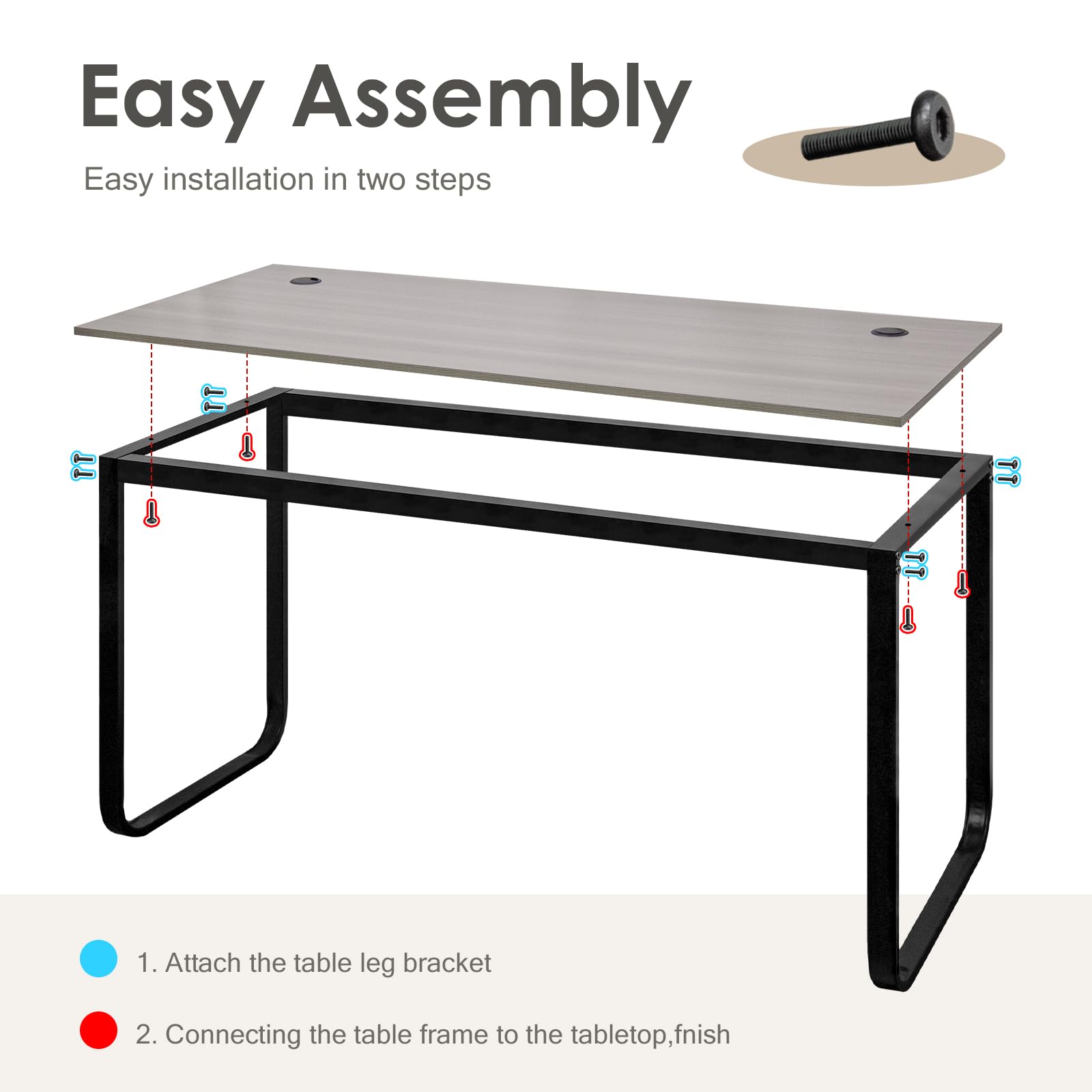 Vida Vistoso 55 Inch Computer Desk, Modern Simple Style PC Desk for Home, Office, Home Office Desk with MDF Board & Industrial Black Metal Frame, Oak Grey