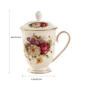 YX-SHMA Ceramic Mug,Fine Bone China Tea Cup, Tea Mugs for Women, Tea Cup with Lid, Suitable for Making Tea, Cold Drinks, Hot Drinks, Coffee, Etc, 10oz(about 300ml)