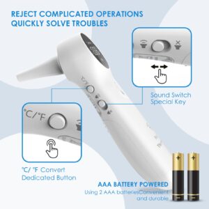 Pet Ear Thermometer for Dogs, Cats, and Livestock, Long Probe Designed, ℃/ ℉ Convert and Sound Switch Dedicated Button, 1 Second Measurement, 20 pcs Pet Swabs Included