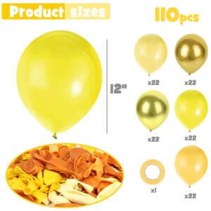 AMOR PRESENT 110PCS yellow Balloons, 12 Inches Gold Chrome Metallic Latex Balloons for Birthday Wedding Graduation Baby Shower Holiday Party Decoration