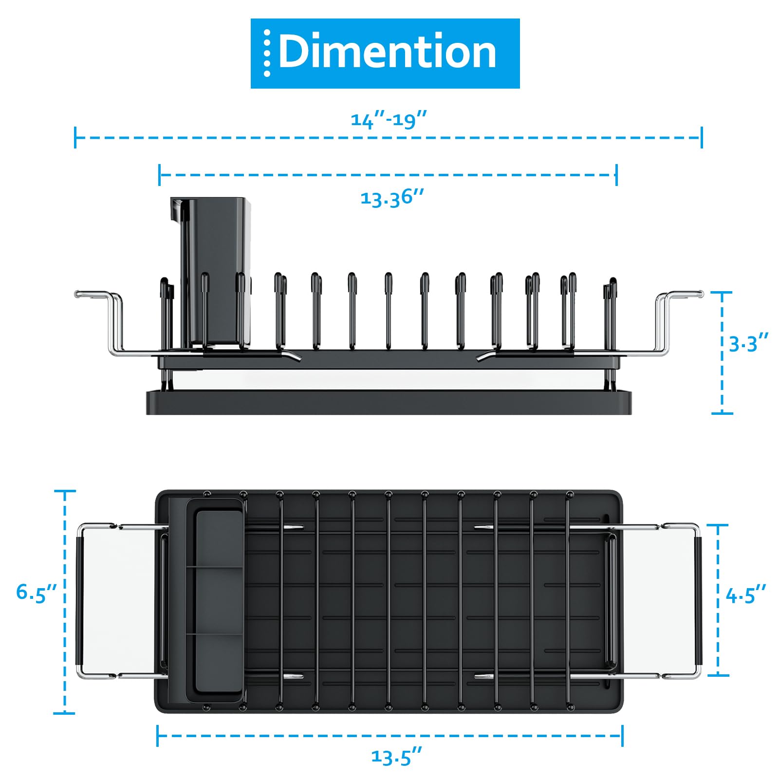 ANTOPY Sink Dish Drying Rack - Expandable Small Dish Rack Over Sink with Silicone Drying Tray, in Sink Dish Drainer for Kitchen Counter with Cutlery Holder, Drying Rack Fit for 14’’-19’’ Kitchen Sink