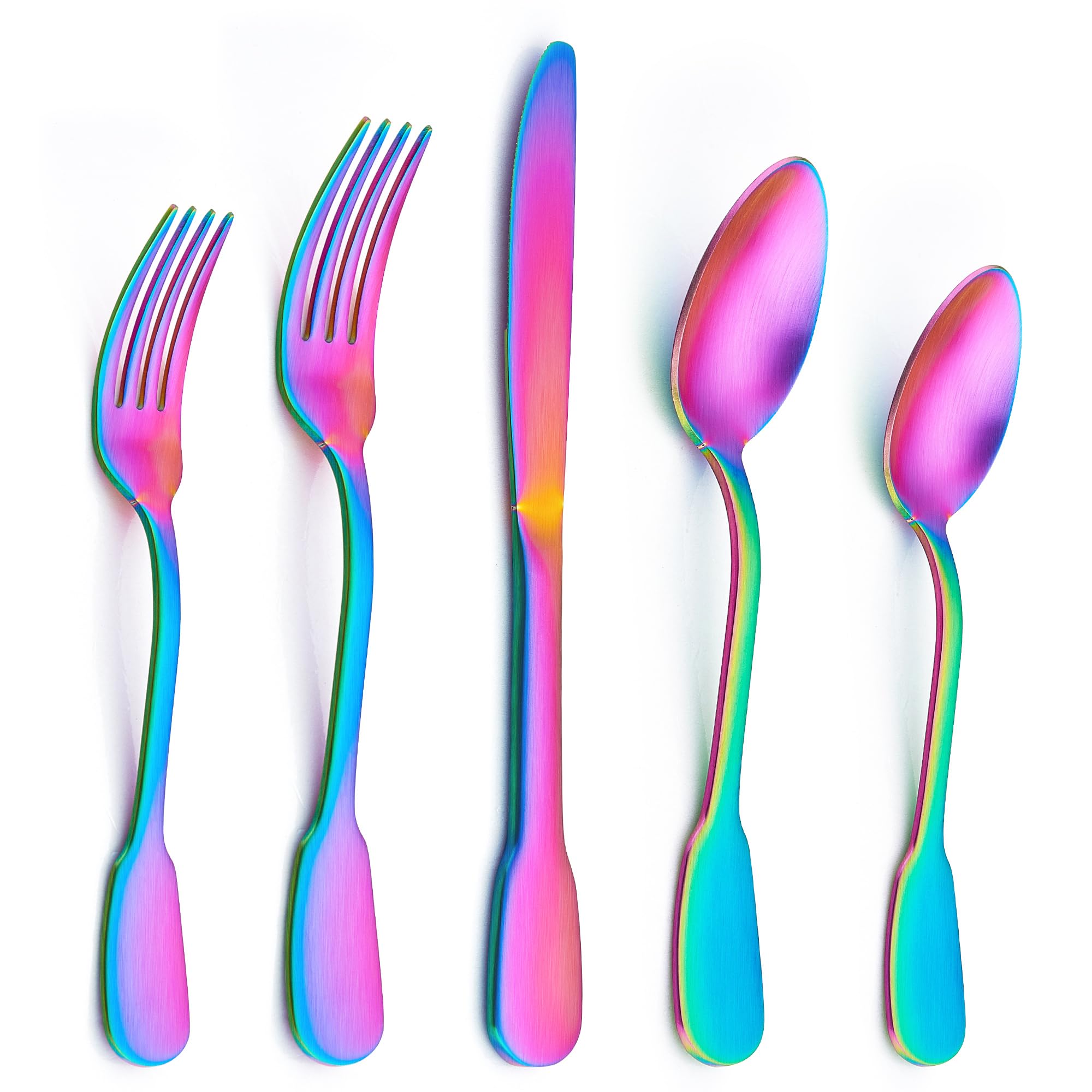 E-far 20-Piece Matte Rainbow Silverware Set, Stainless Steel Flatware Set Service for 4, Colorful Cutlery Set Include Forks Spoons and Knives for Kitchen Home Restaurant, Satin Finish & Widen Handle