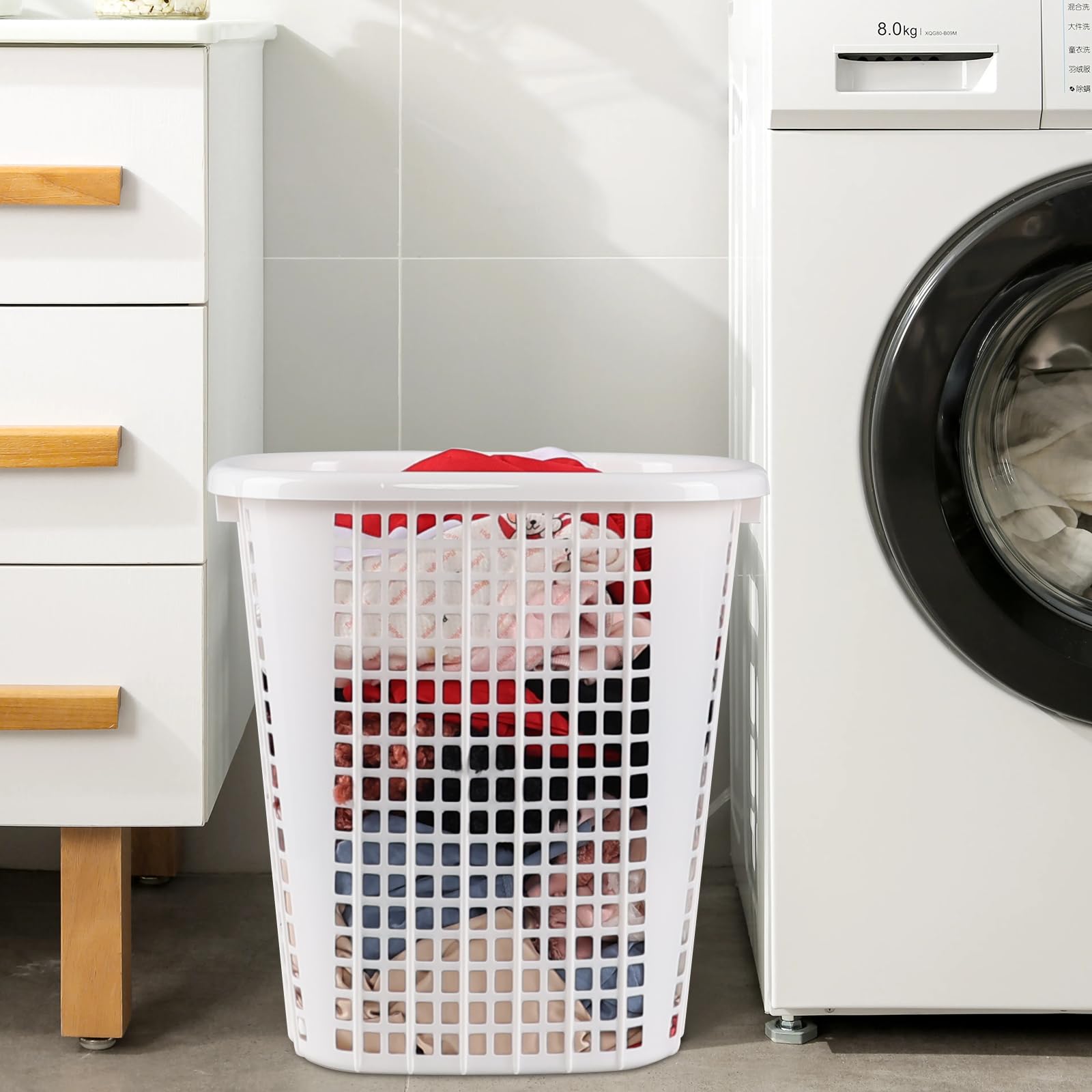 Ortodayes 6-Pack 50 L Large Laundry Baskets, Plastic Clothes Basket Laundry Hamper, White