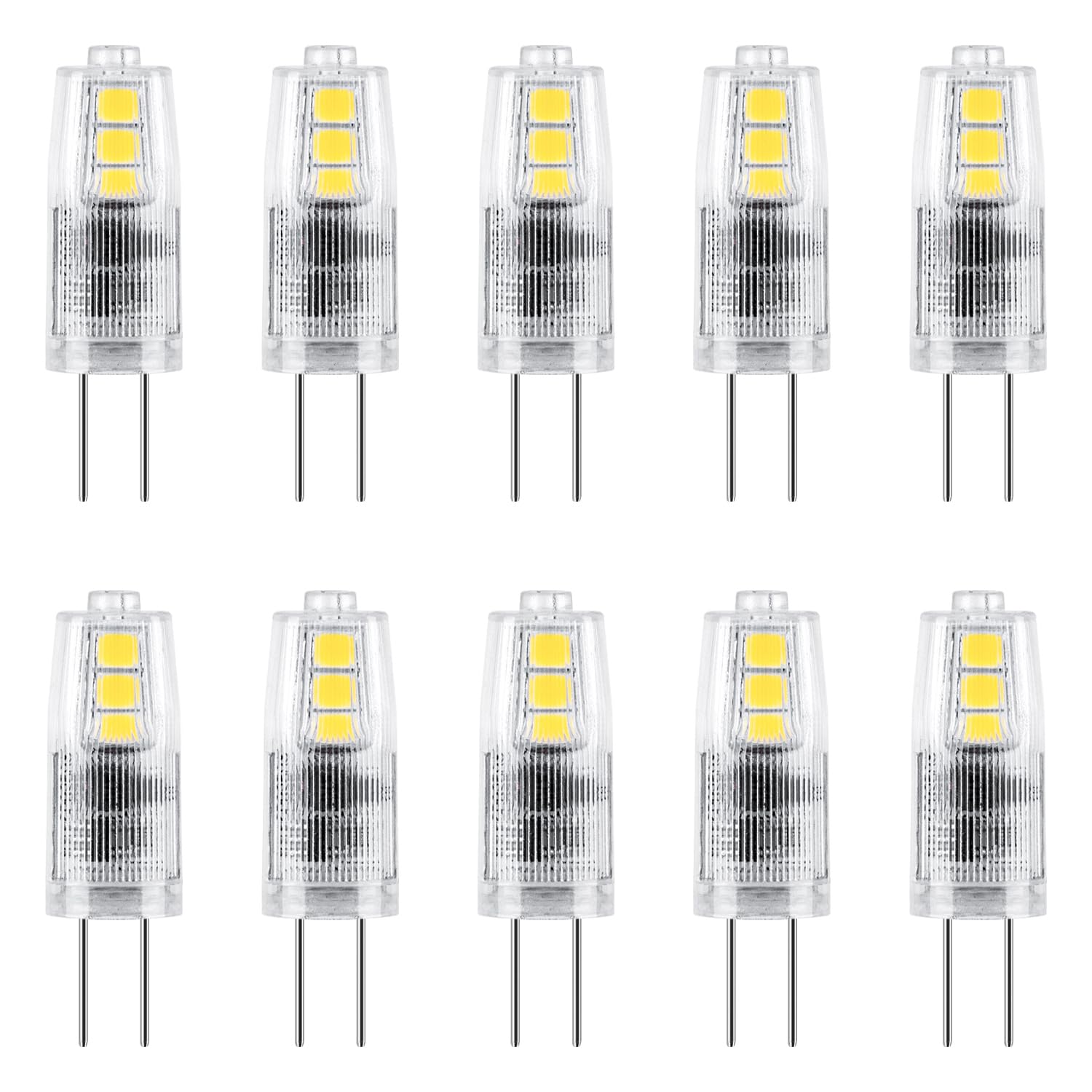 Maelsrlg G4 LED Bulb 12V AC/DC, 1.5W(20W Equivalent), JC Bi-Pin Landscape Light Bulbs, Non-Dimmable, Daylight White 6000K, 10-Pack